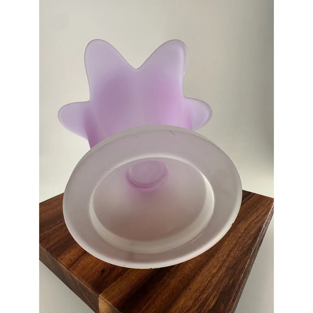 Frosted Purple Glass Tulip Vase Lavender Scalloped Petal Flower Pedestal 6.75
